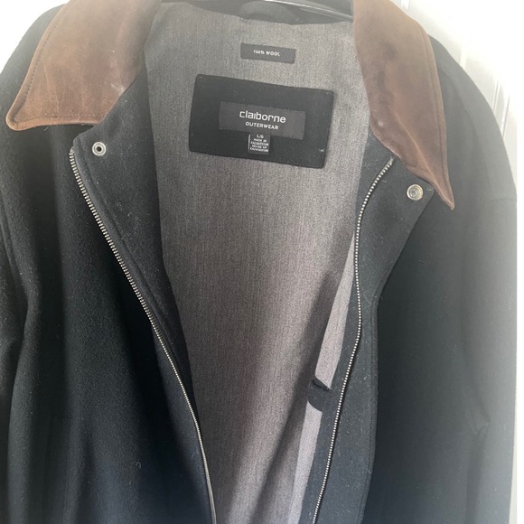 Claiborne Outerwear Black Wool  Timeless Heritage Jacket Suede Collar Men's L - Picture 2 of 11